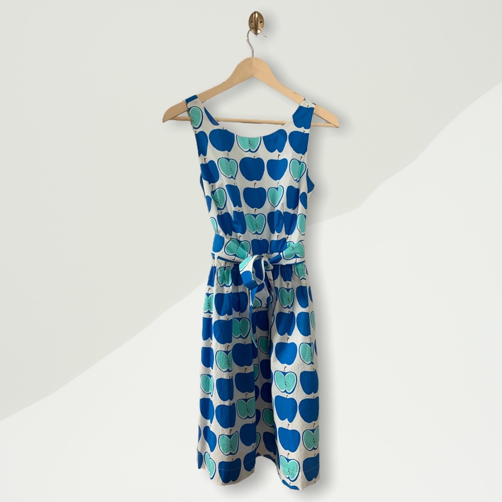 Boden Beatrice Blue White & Turquoise Apple Flare Dress | Size: 4L |